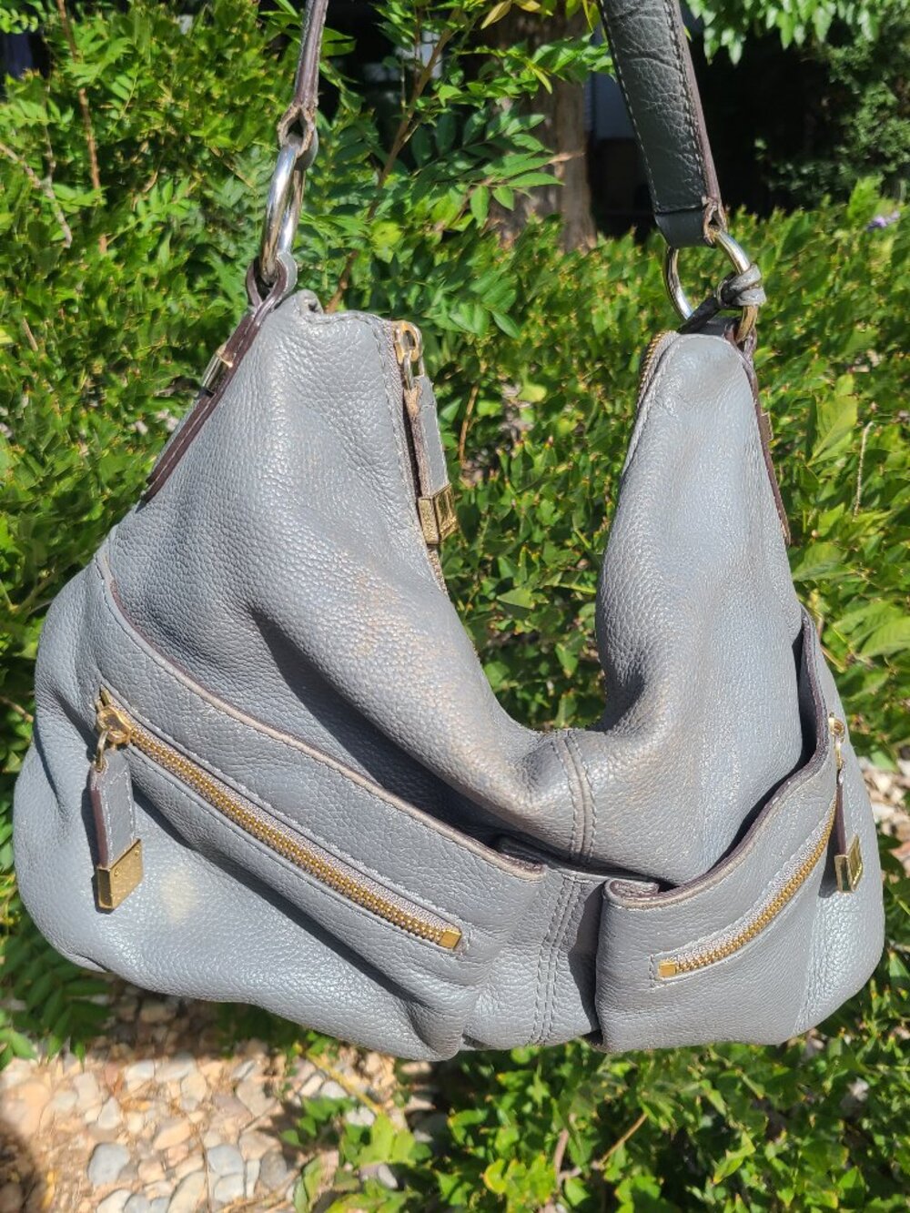 Vtg Michael Kors Grey Pebbled Leather Handbag Shoulder Purse Slouch READ